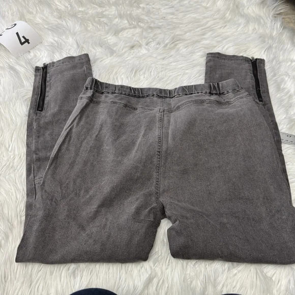 Solid Slant Pocket Zip Side Seam Detail Skinny Jeans-Gray XL - Picture 6 of 7